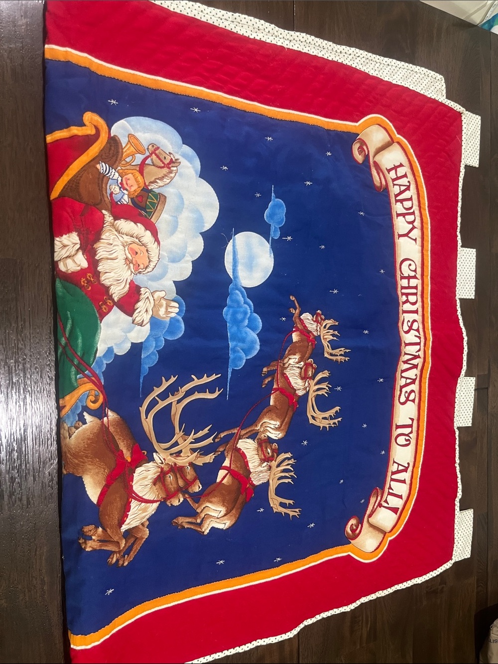 Homemade Quilt Wall Hanging 1991 Christmas 90s Vintage Holiday Santa Sleigh Wall - Picture 15 of 16